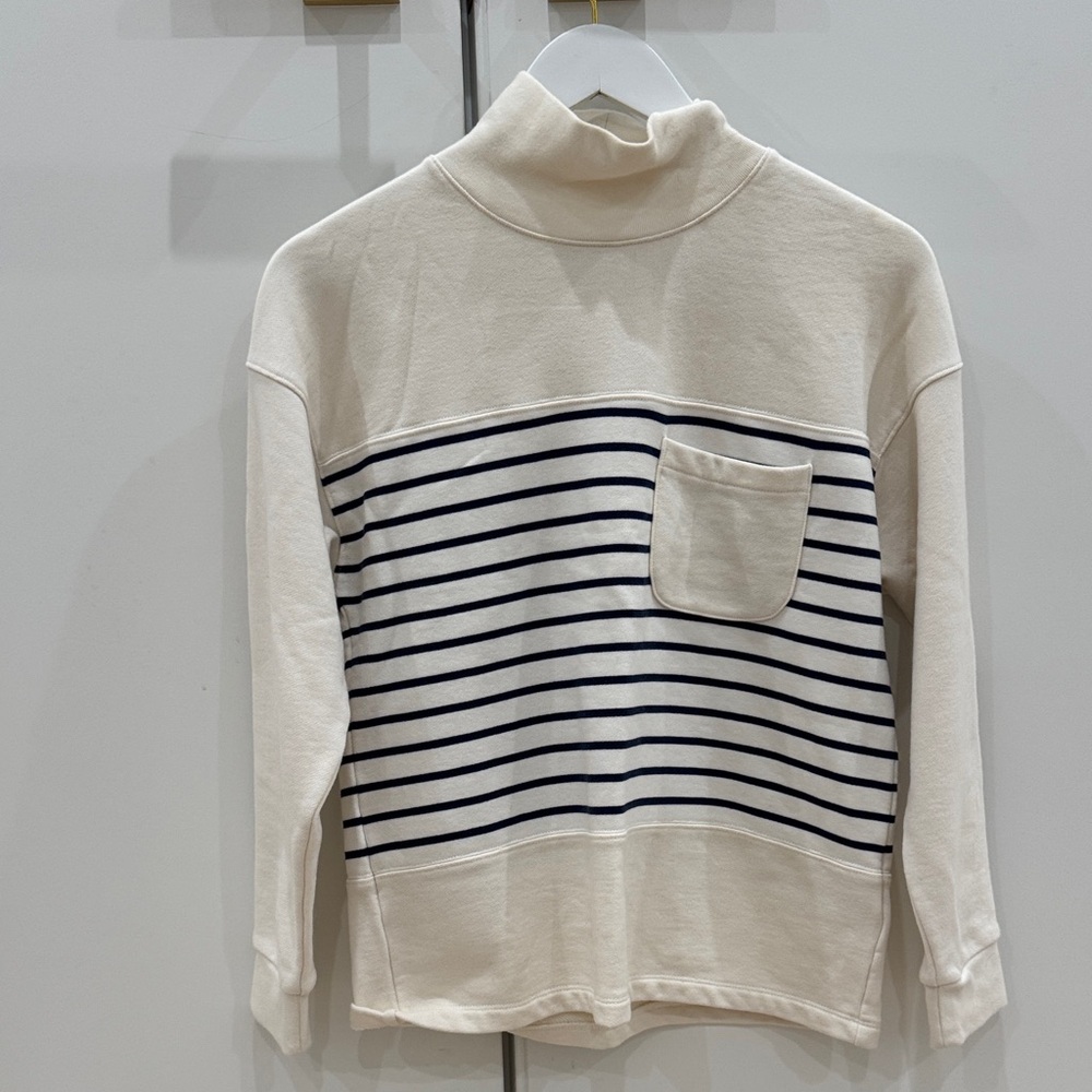 Madewell Cream and Navy Striped Turtleneck Sweater super soft!